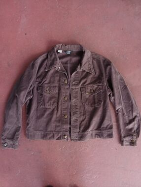 1970s Lee Moleskin Jacket Brown L/XL Trucker Vtg Western Cropped